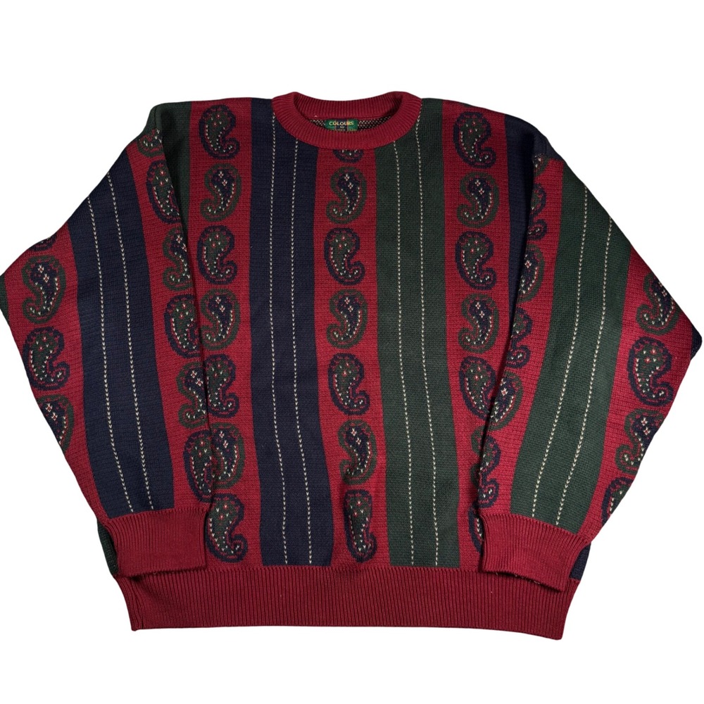 Colours by Alexander Julian Paisley Sweater Mens 3XL Tall Red Thick Grandpa Knit